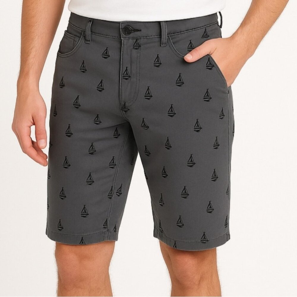 Vertical Sport Shorts Mens Sz 32 Bermuda Gray Black Mid Rise Boat Nautical Surf